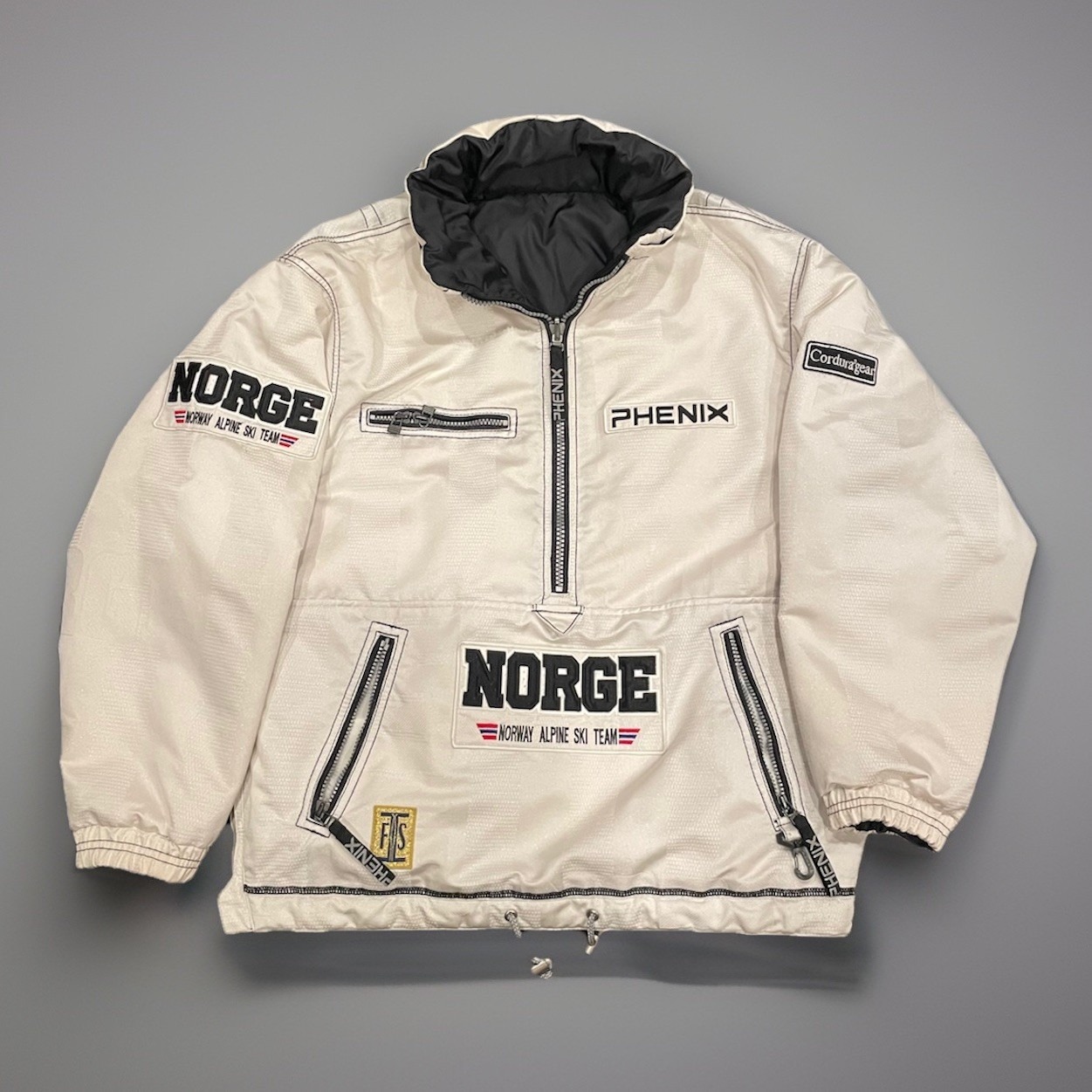 Vintage Phenix Norge Norway Alpine Ski Team Reversible Jacket Black White 90s